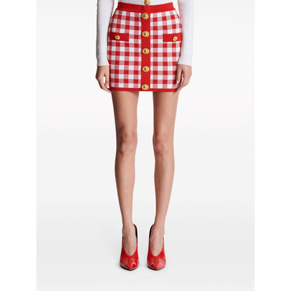 Balmain Gingham fine-knit miniskirt
