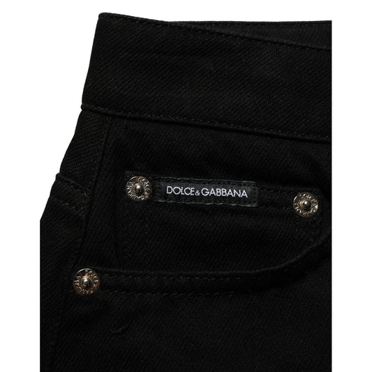 Dolce & Gabbana Black Cotton Mid Rise Denim Hot Pants Shorts