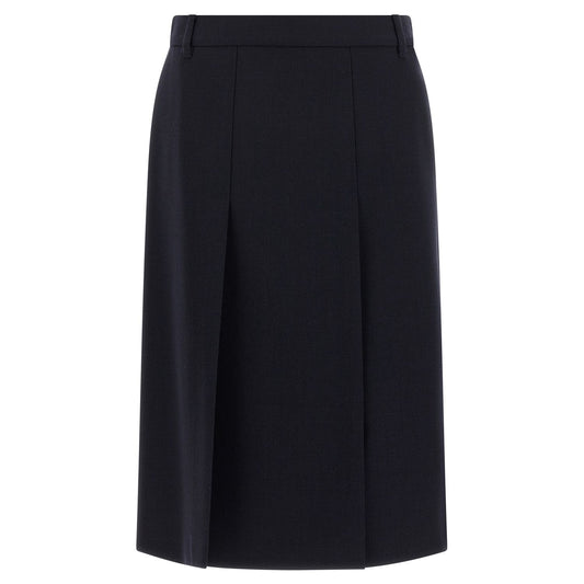 Prada Blue Virgin Wool Midi Skirt
