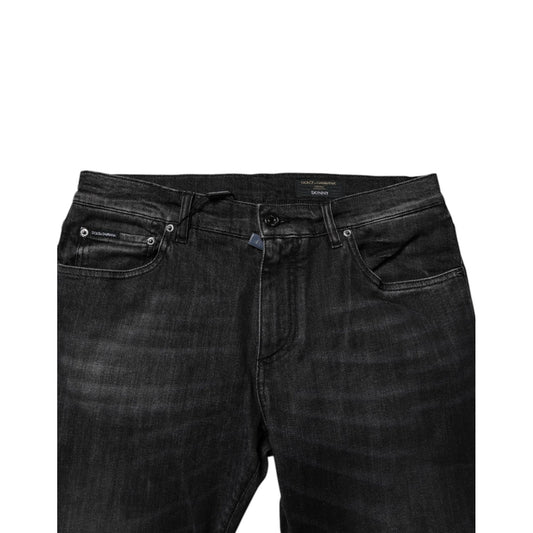 Dolce & Gabbana Dark Gray Washed Cotton Skinny Men Denim Jeans