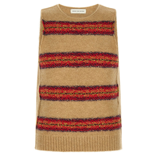 Dries Van Noten Beige Wool Sleeveles Sweater