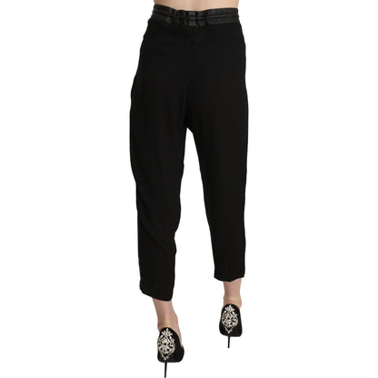 Guess Black Polyester High Waist Cropped Trousers Pants Jeans & Pants