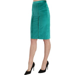 GF Ferre Green Solid Twill Knee Length Pencil Midi Skirt PAN70300-40