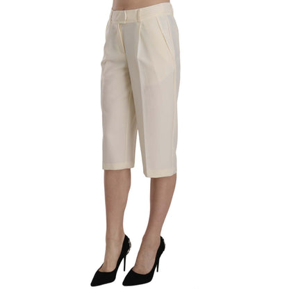 Silvian Heach Cream Mid Waist Cotton Straight Cropped Pants