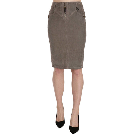 Just Cavalli Gray Corduroy Pencil Straight A-Line Skirt PAN70326-40
