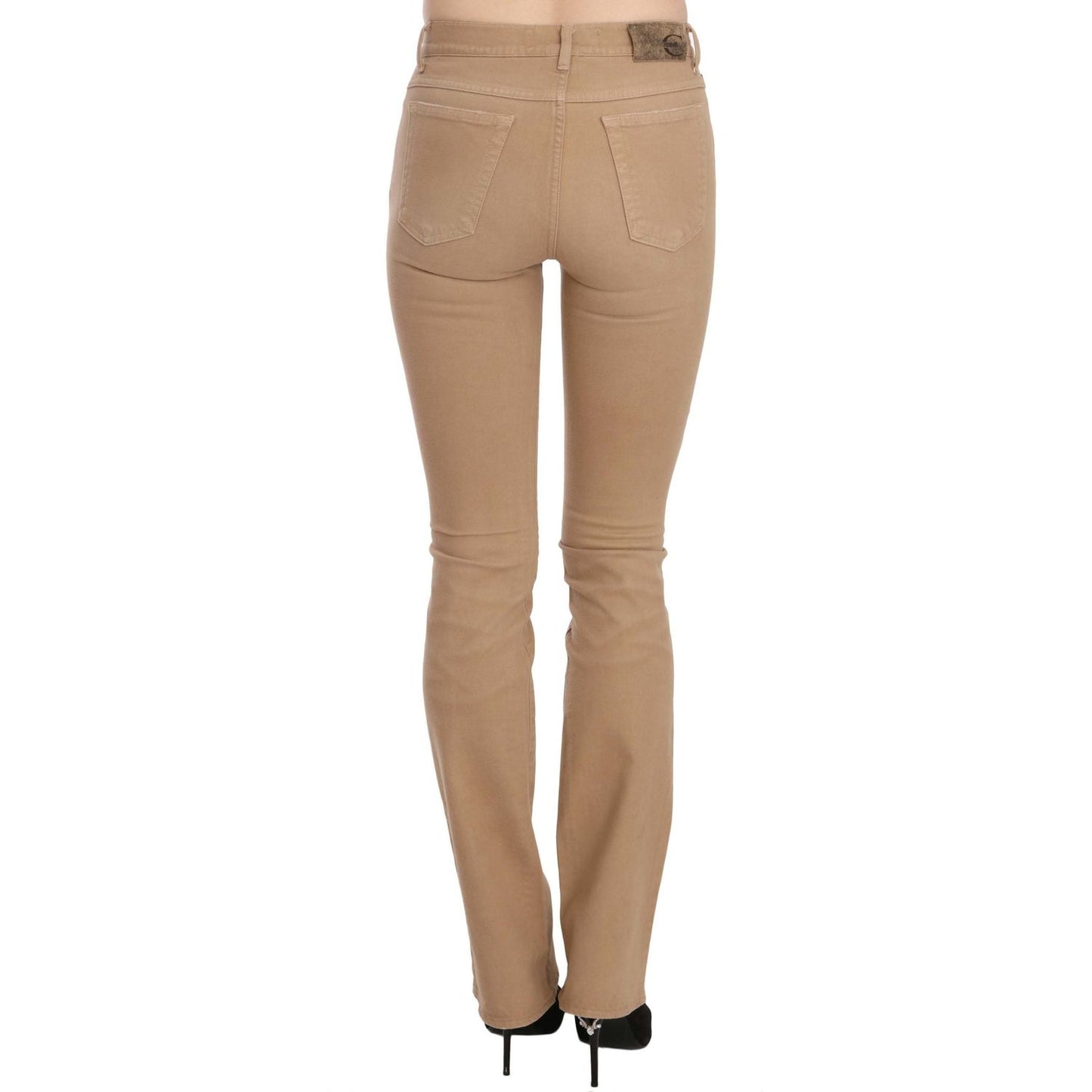 Just Cavalli Brown Cotton Stretch Mid Waist Skinny Trousers Pants