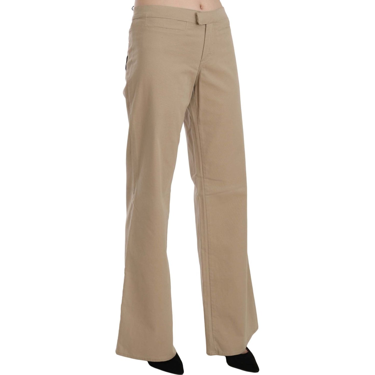 Just Cavalli Beige Cotton Mid Waist Flared Trousers Pants Jeans & Pants