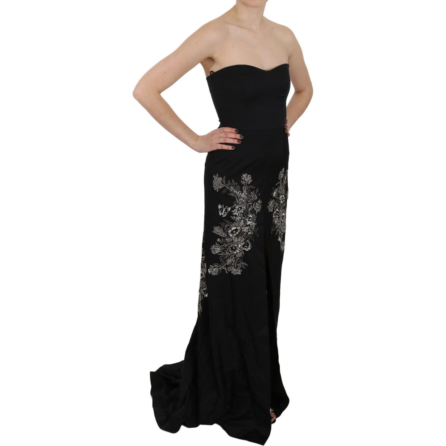 John Richmond Black Sequined Flare Ball Gown Dress