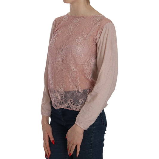 PINK MEMORIES Pink Lace See Through Long Sleeve Blouse TSH3905-42
