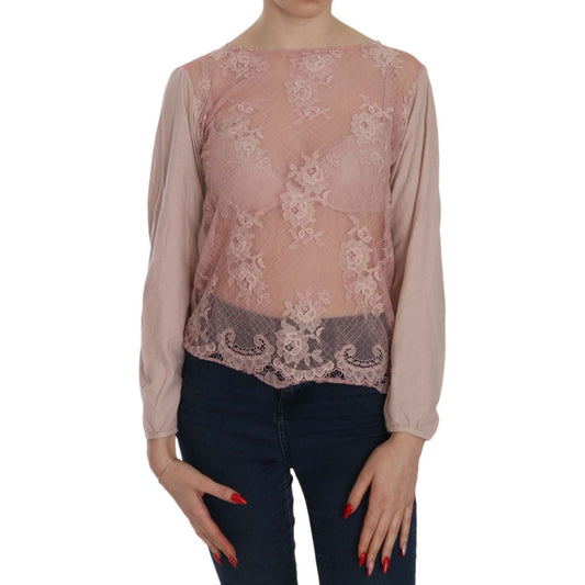PINK MEMORIES Pink Lace See Through Long Sleeve Blouse TSH3905-42