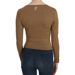 GF Ferre Brown Long Round Neck Sleeve Fitted Shirt Tops Blouse TSH3931-38