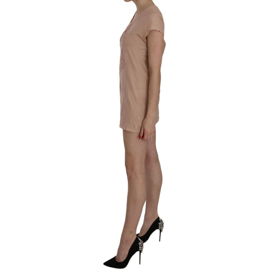 PINK MEMORIES Pink Lace Short Sleeve Shift Mini Dress TSH3472-40