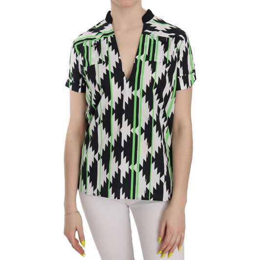 Costume National Multi Color Plunging Top Blouse