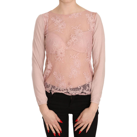 PINK MEMORIES Pink Lace See Through Long Sleeve Top Blouse TSH3453-42
