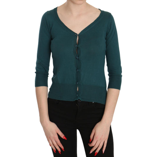 PINK MEMORIES Blue Green Cotton 3/4 Sleeve Cardigan Top Blouse TSH3459-38