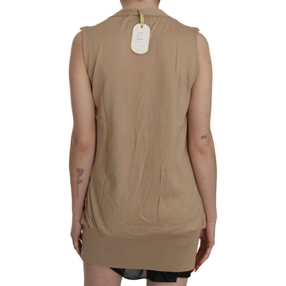 PINK MEMORIES Brown 100% Cotton Sleeveless Cardigan Top Vest