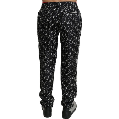 Dolce & Gabbana Silk Black Musical Instrument Trouser Pants
