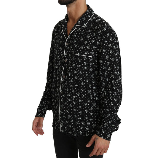 Dolce & Gabbana Elegant Silk Pajama Shirt with Skull Print Dolce & Gabbana Black