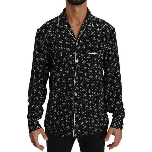 Dolce & Gabbana Elegant Silk Pajama Shirt with Skull Print Dolce & Gabbana Black