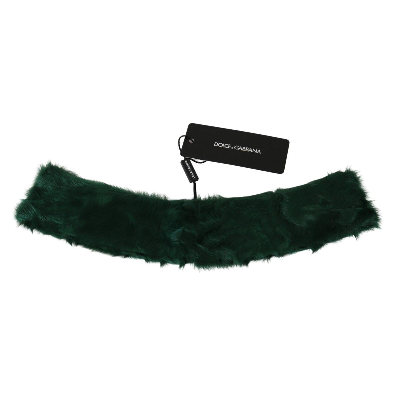 Dolce & Gabbana Green Fur Neck Collar Wrap Lambskin Scarf