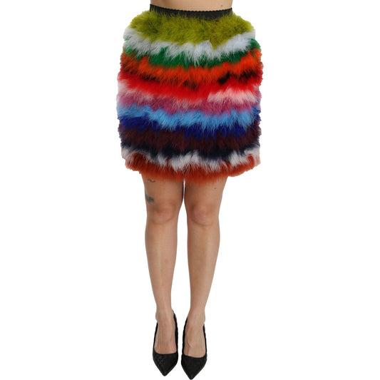 Dolce & Gabbana Red Blue High Waist Mini Feather Skirt SKI1356-36