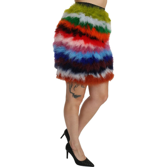 Dolce & Gabbana Red Blue High Waist Mini Feather Skirt SKI1356-36