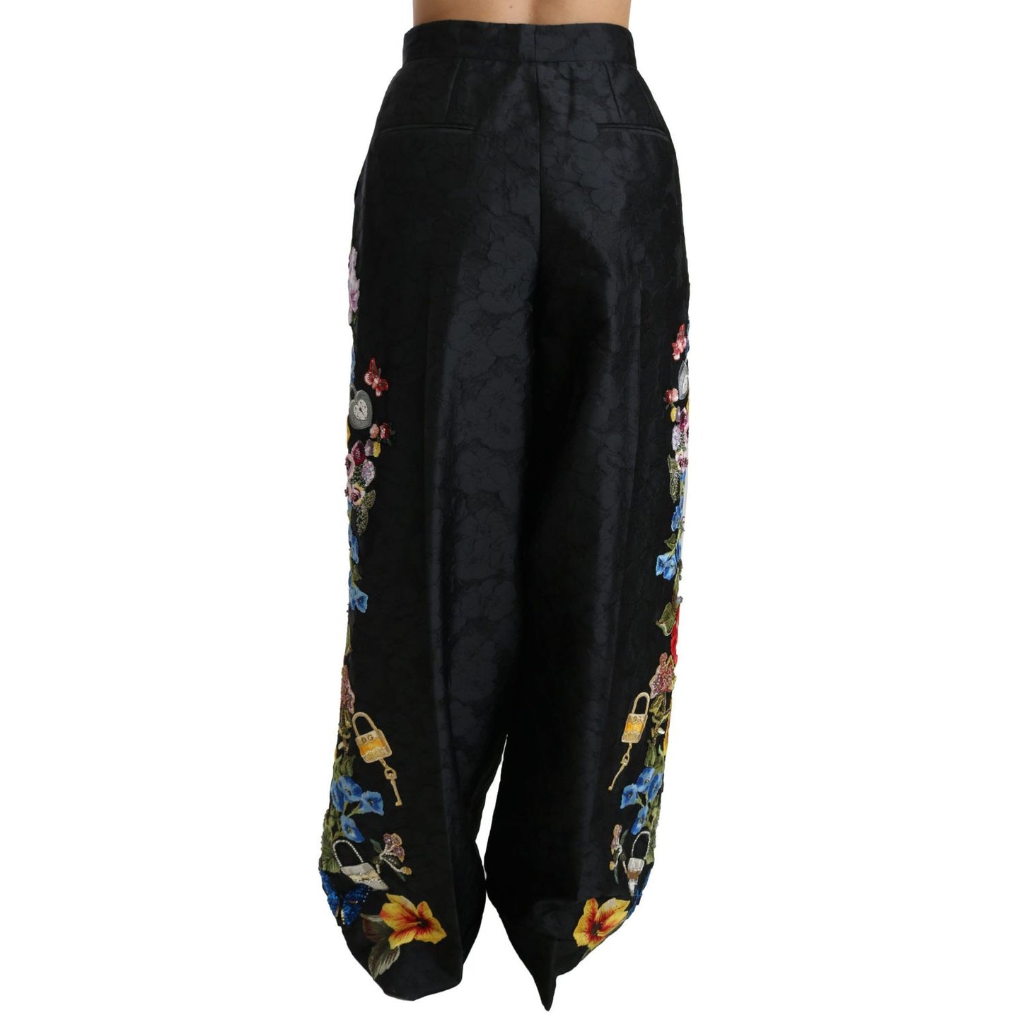 Dolce & Gabbana Black Brocade Floral Sequined Beaded Pants