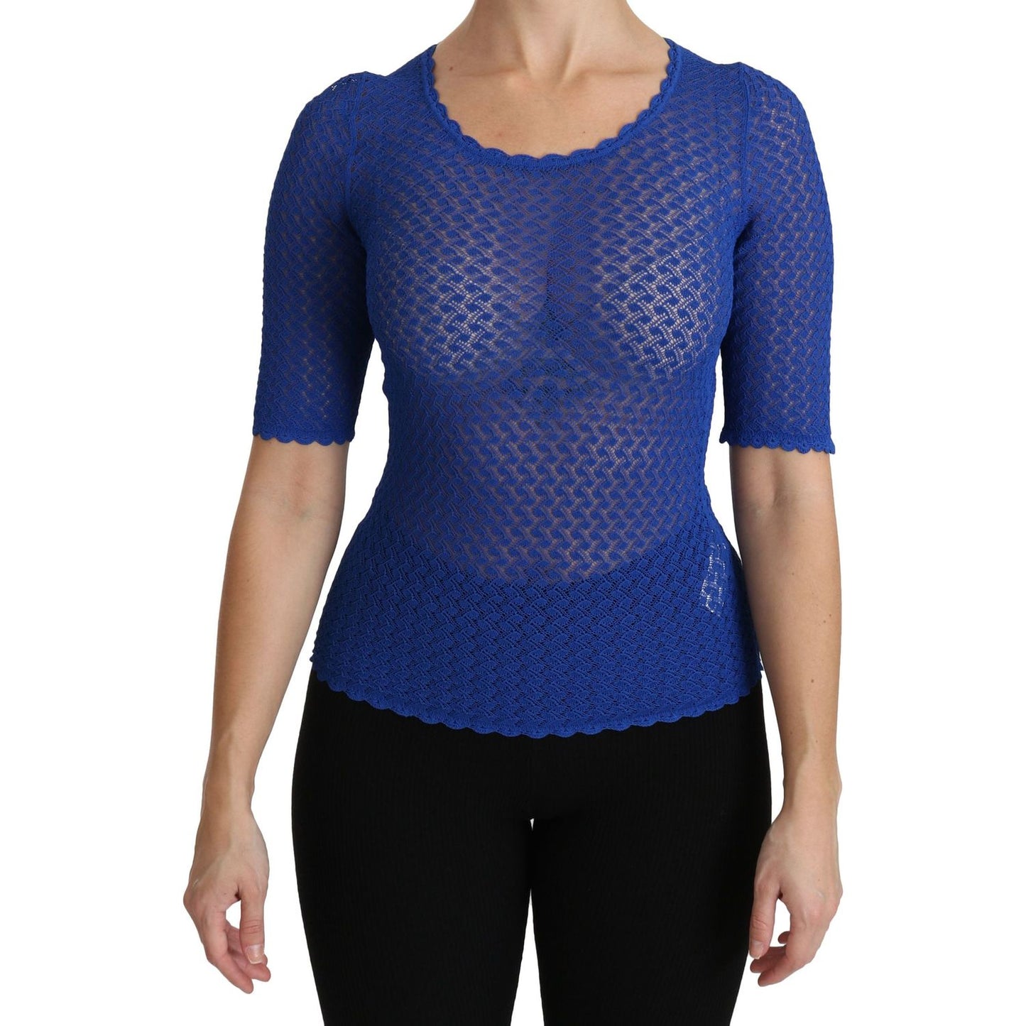 Dolce & Gabbana Blue See Through Round Neck Top Viscose Blouse