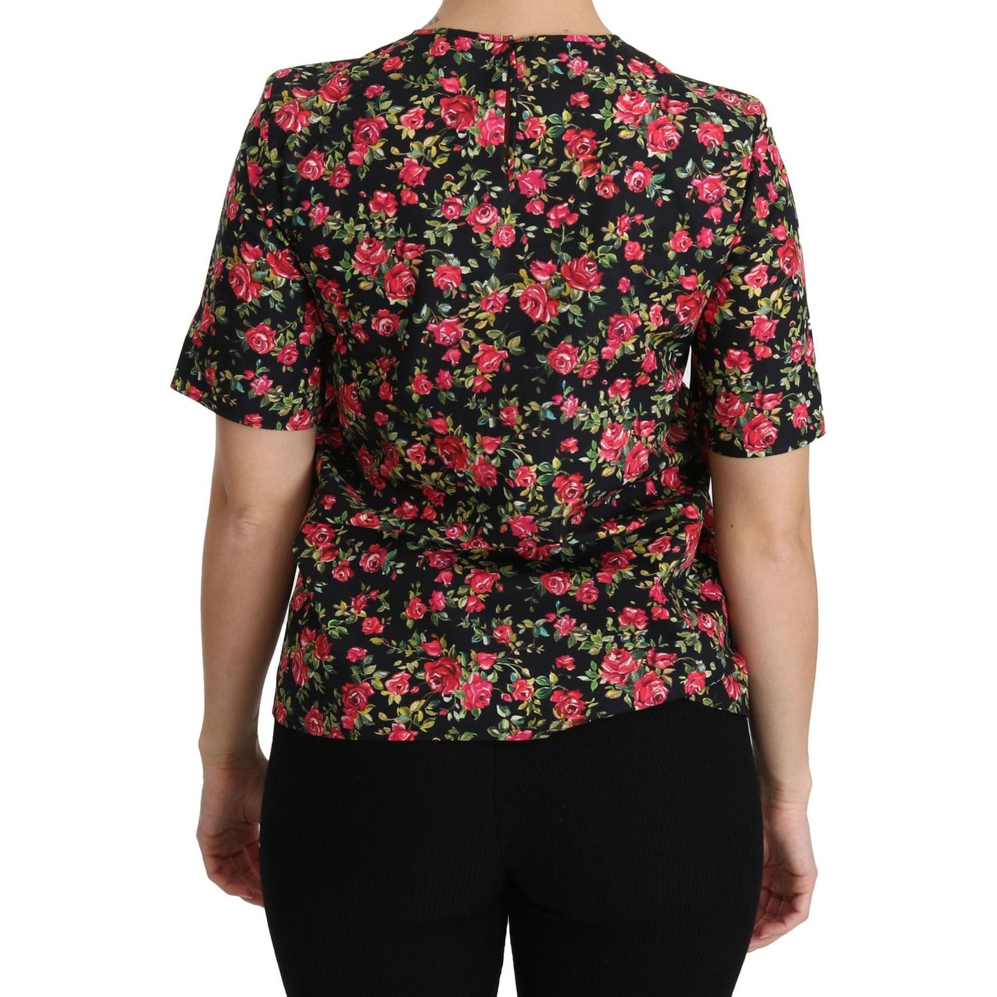 Dolce & Gabbana Black Floral Roses Short Sleeve Top Blouse TSH4267-38