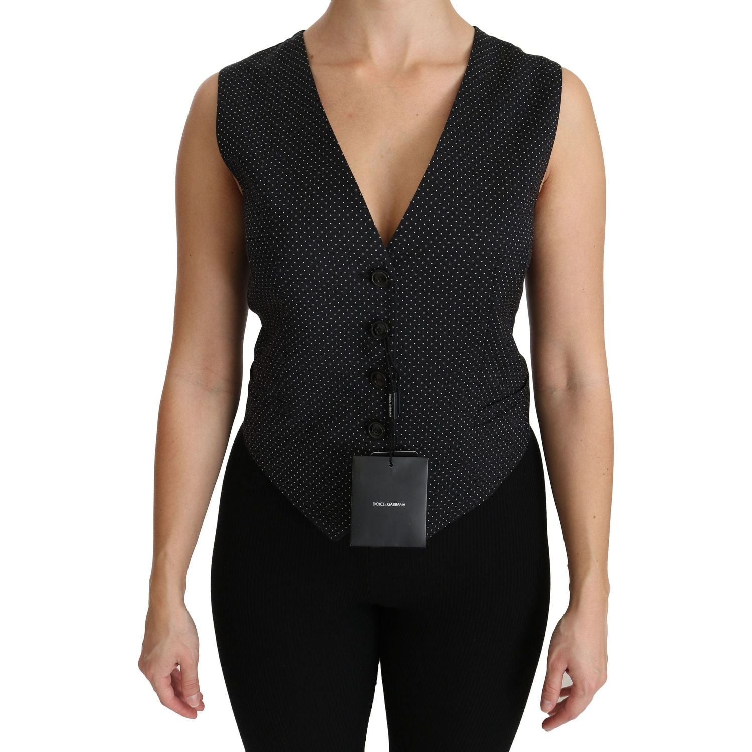 Dolce & Gabbana Black Dotted Waistcoat Vest Blouse Top