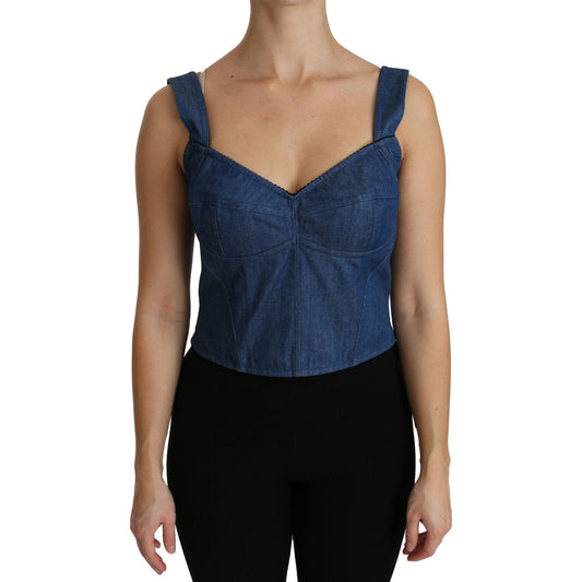 Dolce & Gabbana Blue Sleeveless Bustier Blouse Cotton Top TSH4309-36