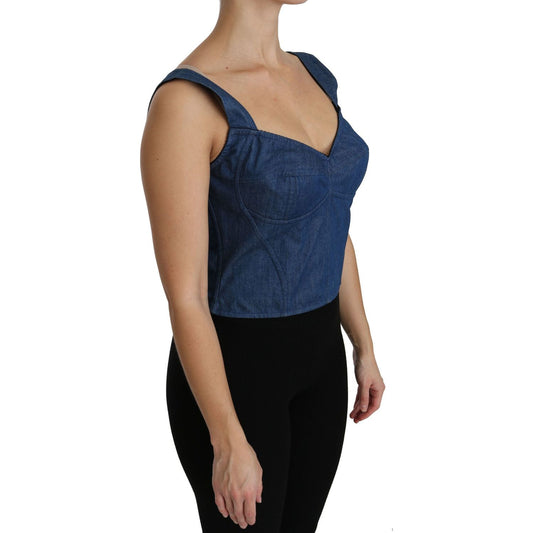 Dolce & Gabbana Blue Sleeveless Bustier Blouse Cotton Top TSH4309-36