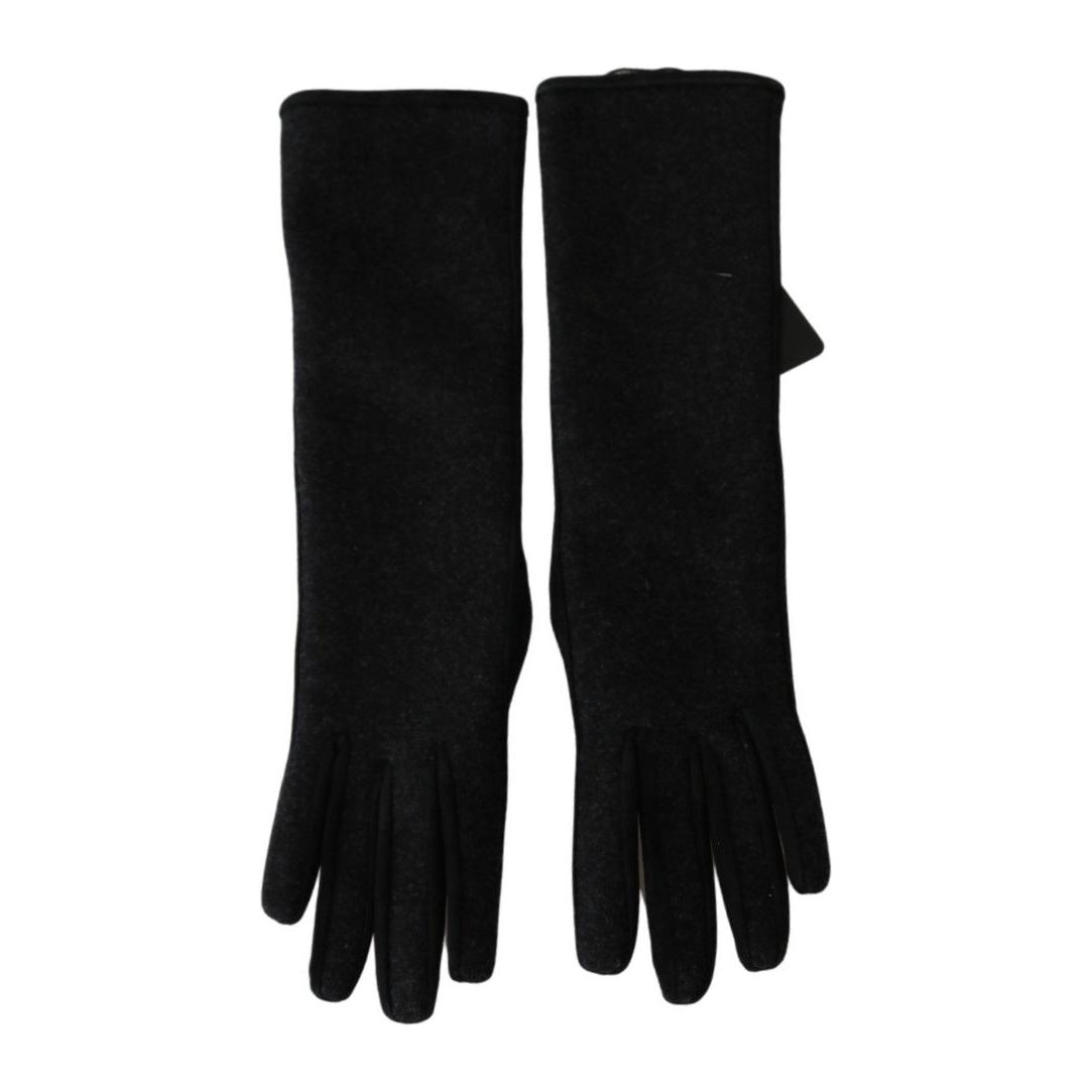 Dolce & Gabbana Black Gray Mid Arm Length Mittens Wool Gloves