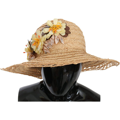 Dolce & Gabbana Beige Wide Brim Floral Bucket Capello Hat