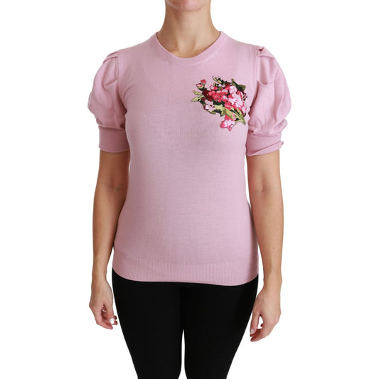 Dolce & Gabbana Pink Floral Embroidered Blouse Wool Top TSH4457-46
