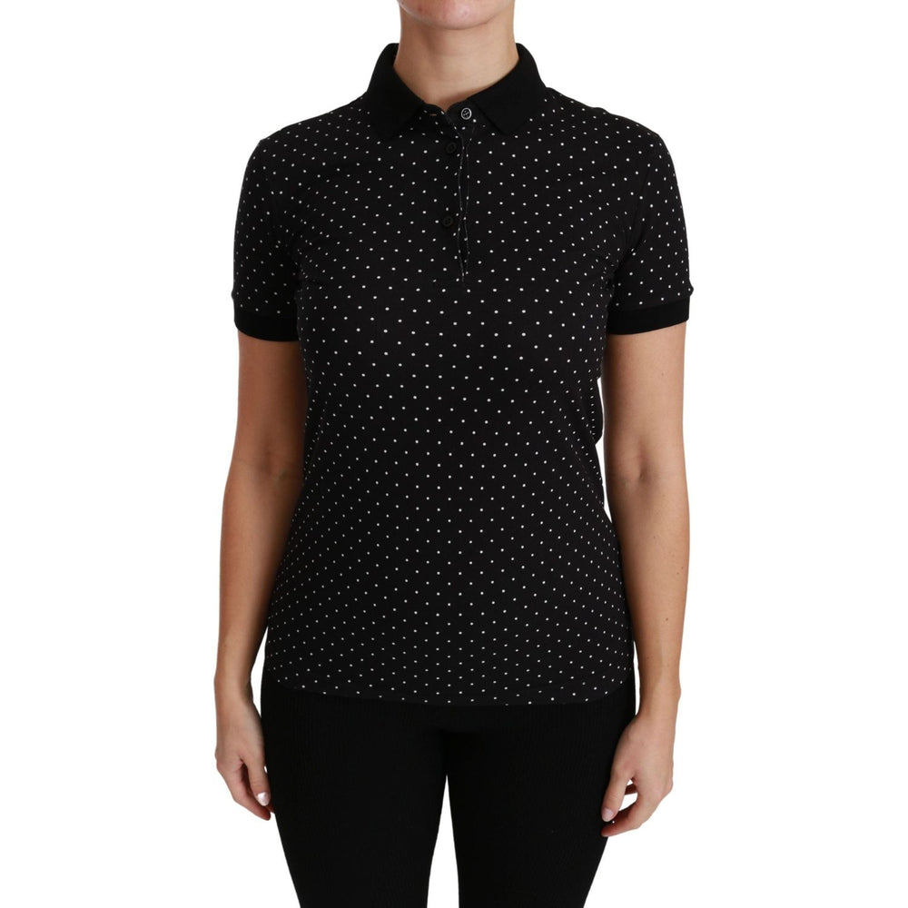 Dolce & Gabbana Black Dotted Collared Polo Shirt Cotton Top TSH4433-36