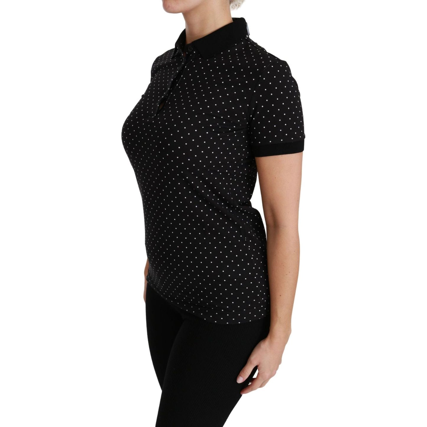 Dolce & Gabbana Black Dotted Collared Polo Shirt Cotton Top TSH4433-36