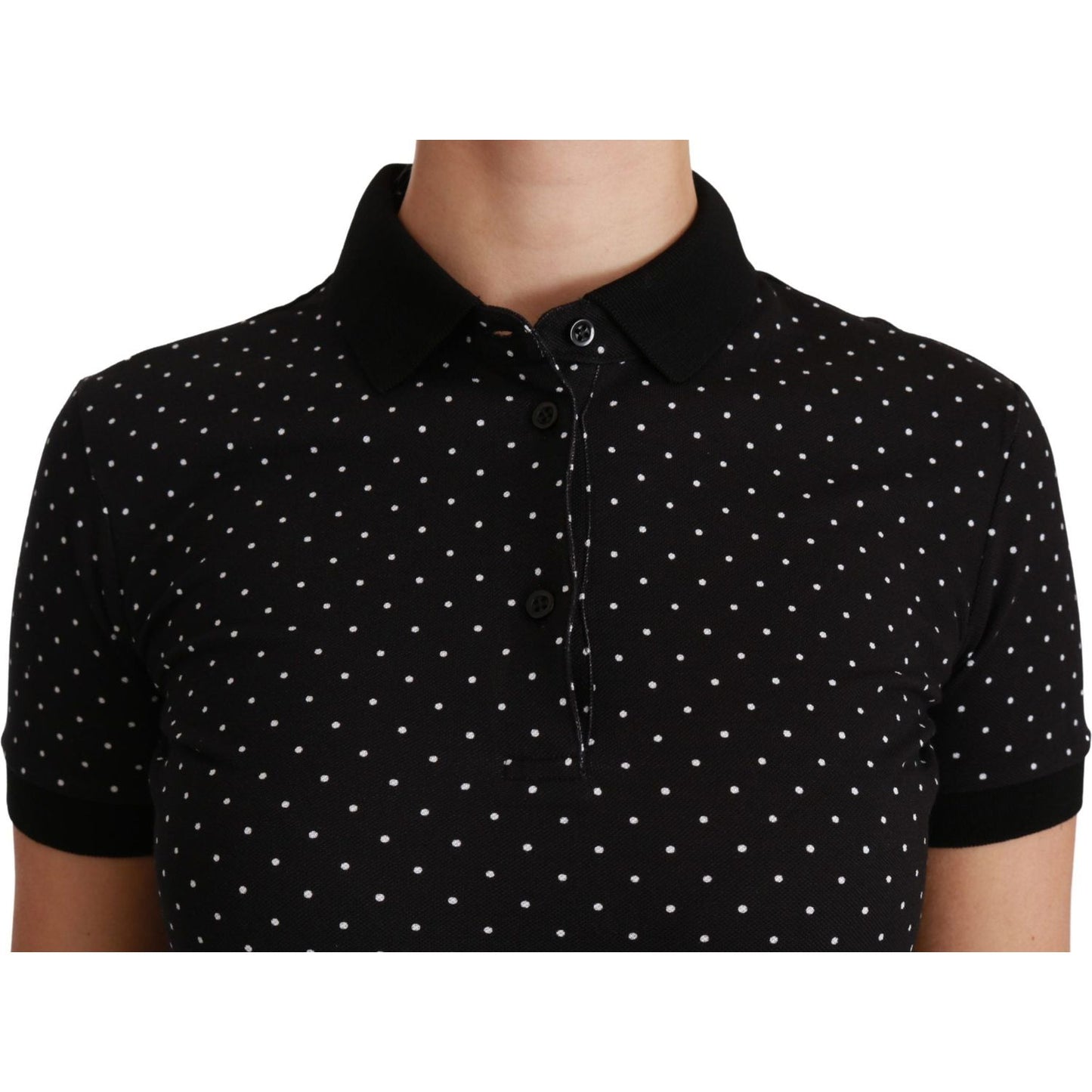 Dolce & Gabbana Black Dotted Collared Polo Shirt Cotton Top TSH4433-36