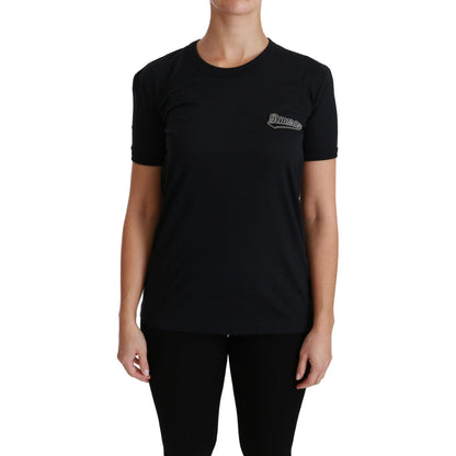 Dolce & Gabbana Blue Amore Patch Crewneck Cotton Top T-shirt