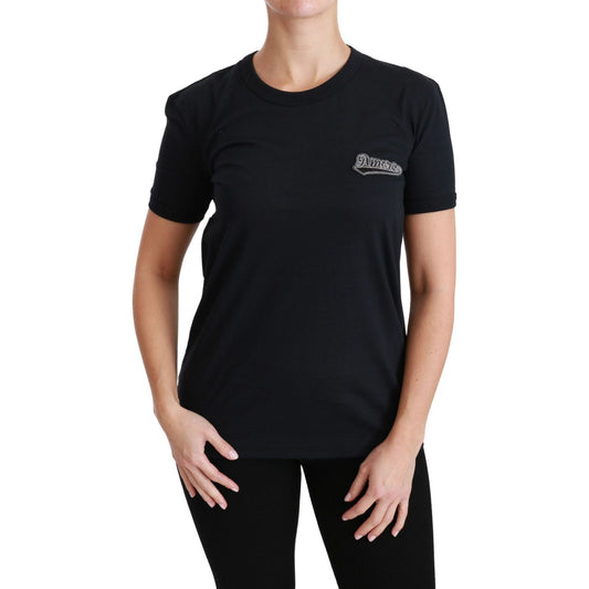 Dolce & Gabbana Blue Amore Patch Crewneck Cotton Top T-shirt TSH4437-38