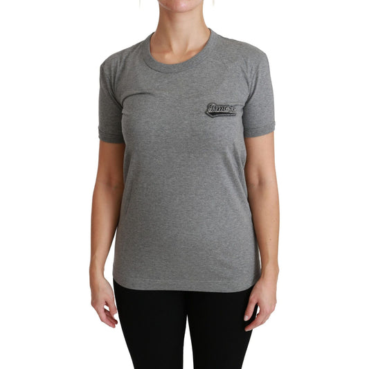 Dolce & Gabbana Gray Crewneck Amore Patch Cotton Top T-shirt TSH4467-36