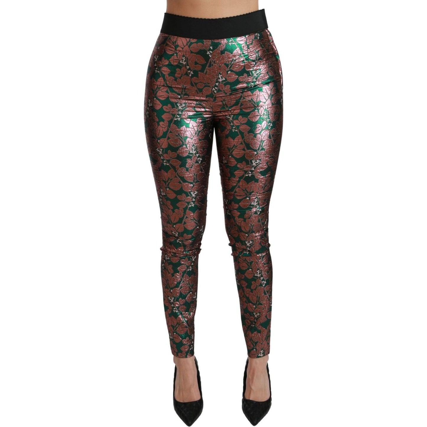 Dolce & Gabbana Green Bronze Leaf Tights Skinny Pants