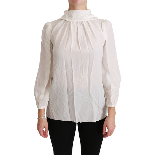 Dolce & Gabbana White Turtle Neck Blouse Shirt Silk Top TSH4402-38