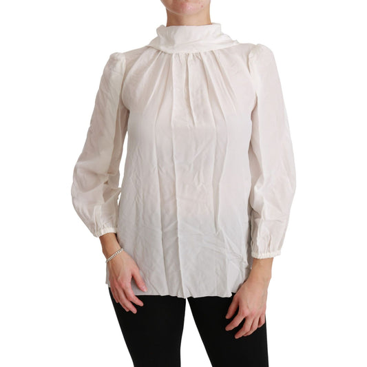 Dolce & Gabbana White Turtle Neck Blouse Shirt Silk Top TSH4402-38