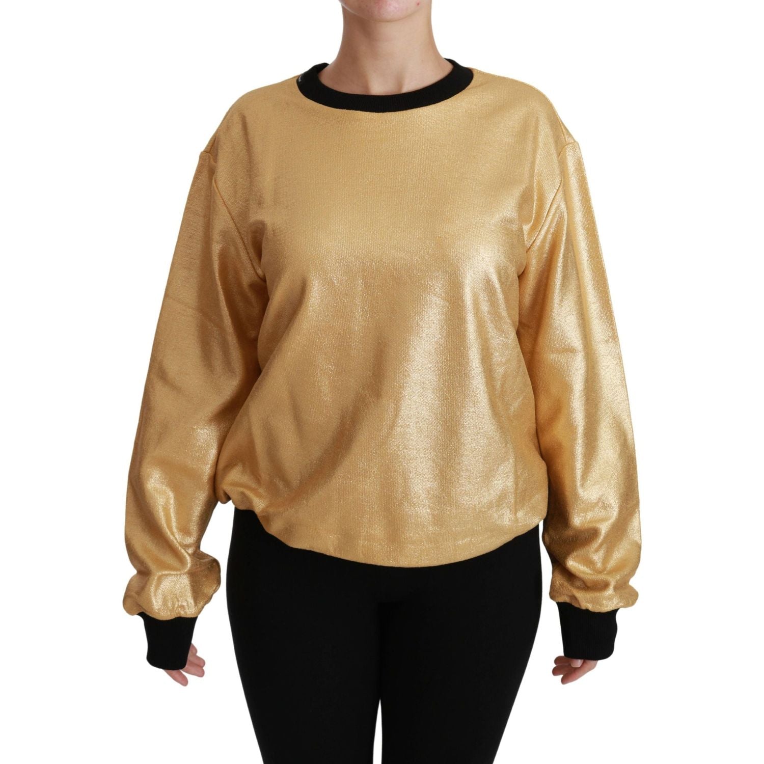 Dolce & Gabbana Gold Cotton Crewneck Pullover Sweater