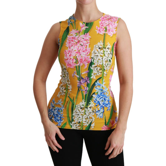 Dolce & Gabbana Yellow Floral Stretch Top Tank Blouse TSH4479-42