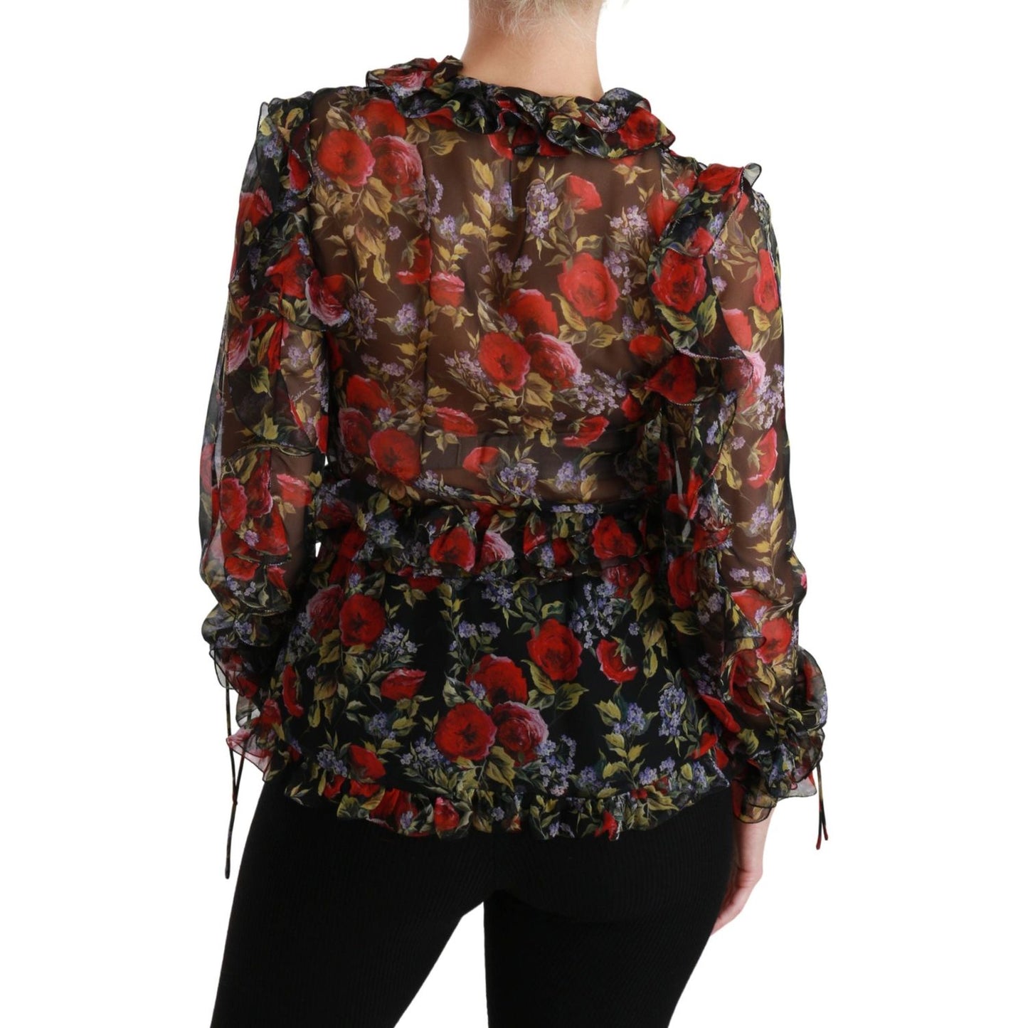 Dolce & Gabbana Black Floral Roses Blouse Silk Top TSH4486-36