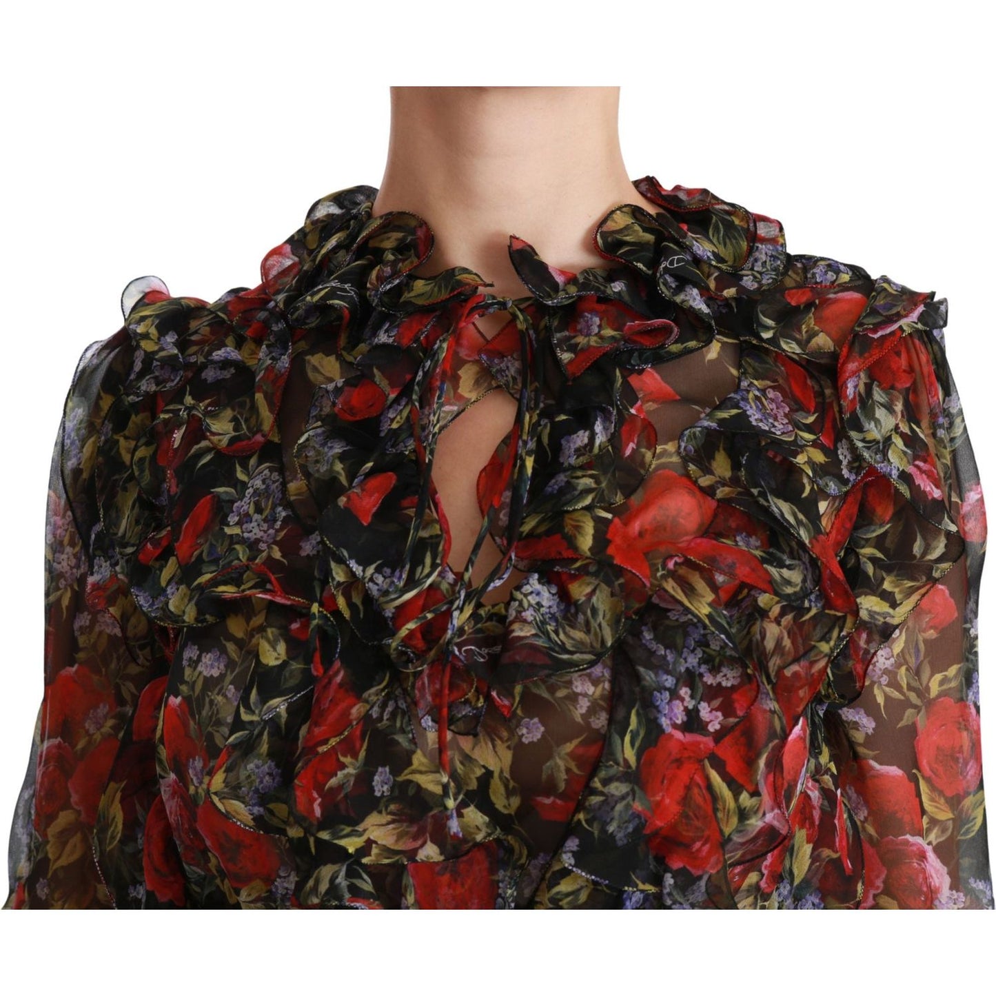 Dolce & Gabbana Black Floral Roses Blouse Silk Top TSH4486-36