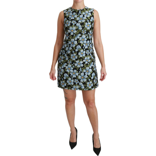 Dolce & Gabbana Blue Floral Brocade Gown Shift Dress DR2513-48
