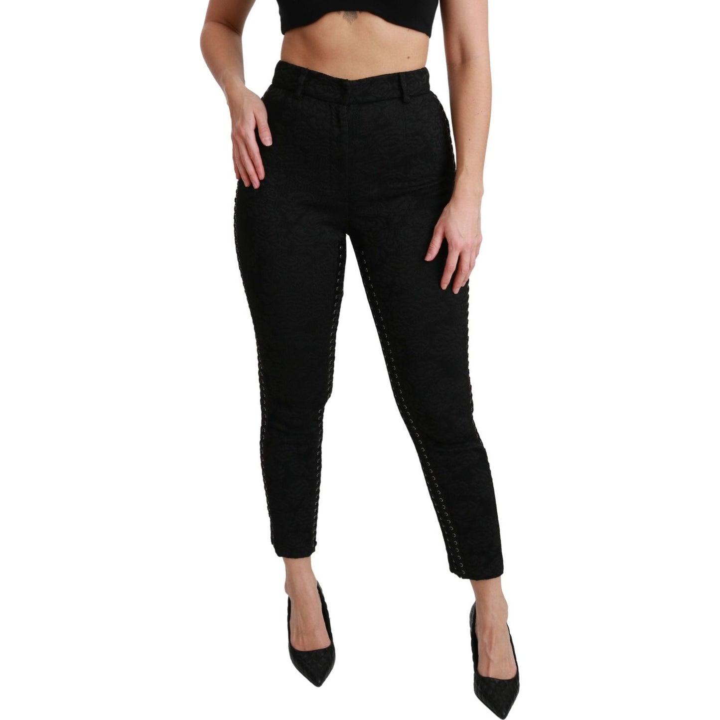 Dolce & Gabbana Black Brocade Skinny High Waist Pants Jeans & Pants
